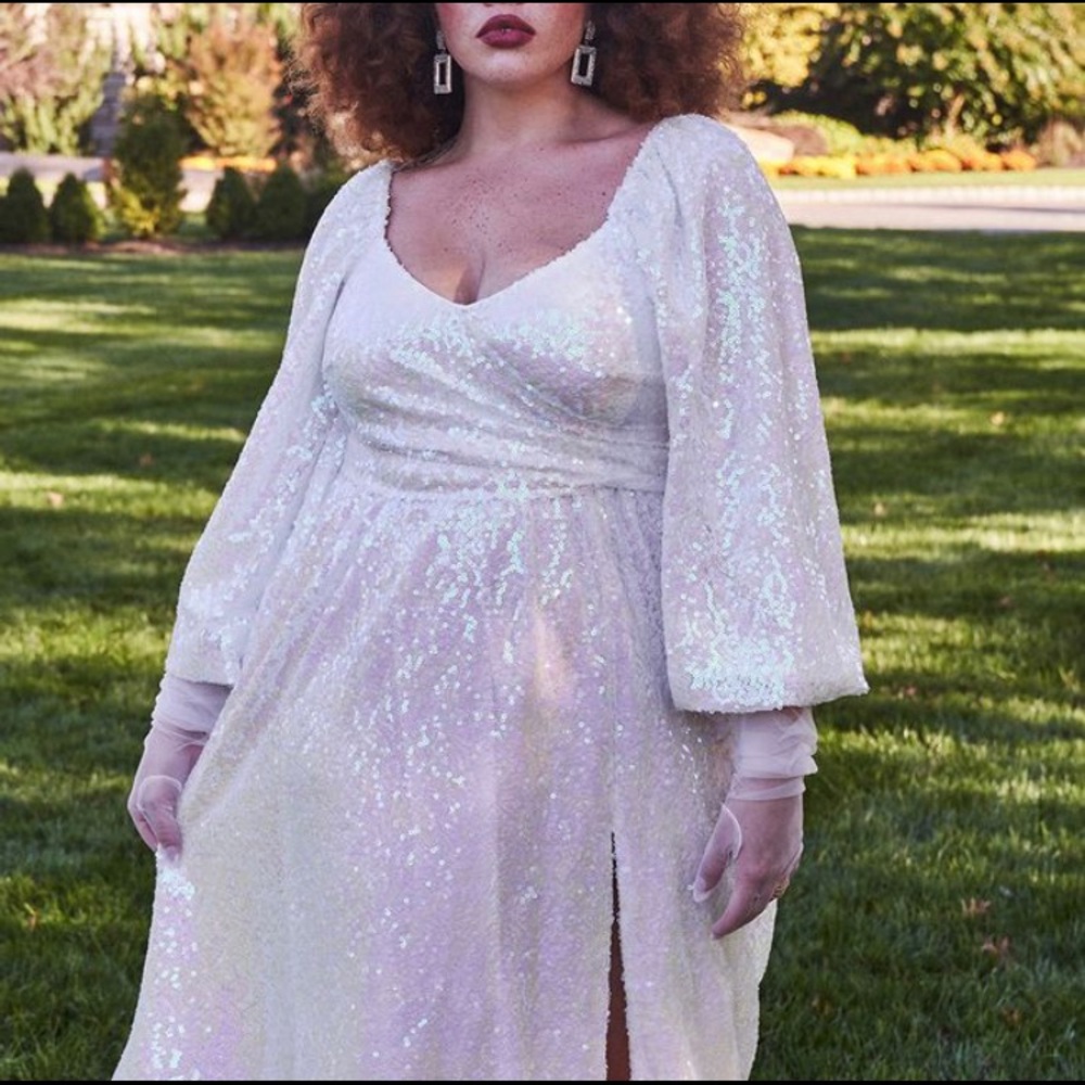 White sequin plus size eloquii dress